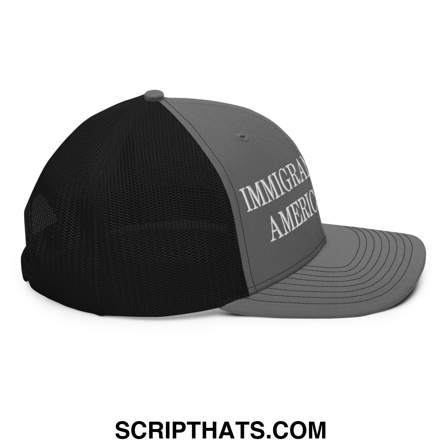 Immigrants Make America Great Embroidered Classic Mesh Trucker Hat Charcoal Black