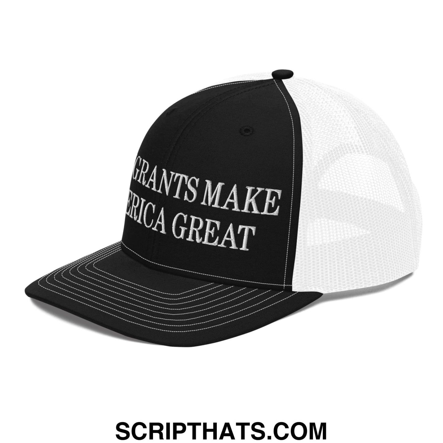 Immigrants Make America Great Embroidered Classic Mesh Trucker Hat Black White