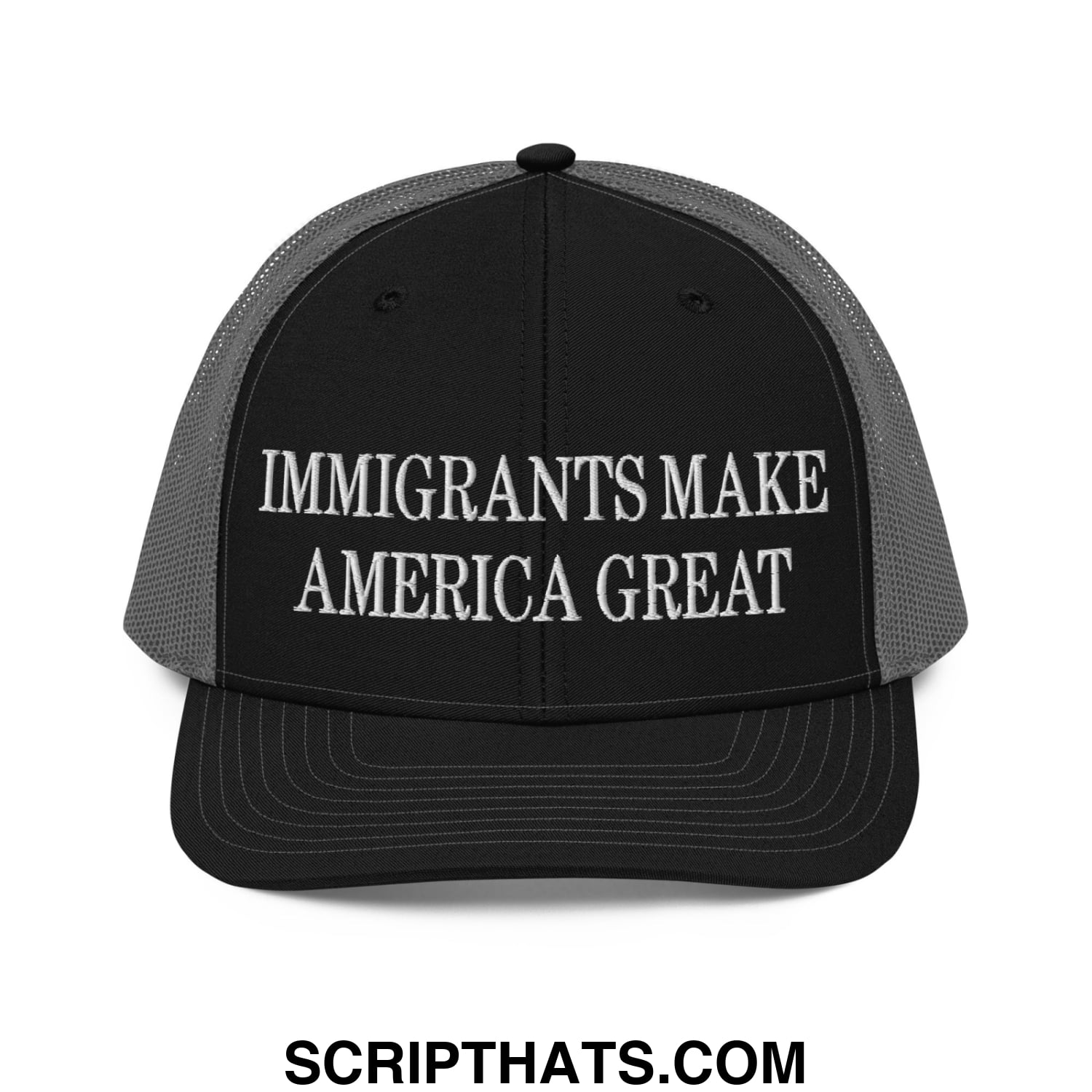 Immigrants Make America Great Embroidered Classic Mesh Trucker Hat Black Charcoal