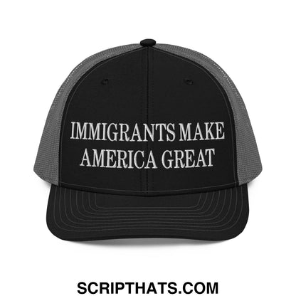 Immigrants Make America Great Embroidered Classic Mesh Trucker Hat Black Charcoal