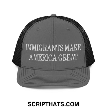 Immigrants Make America Great Embroidered Classic Mesh Trucker Hat Charcoal Black