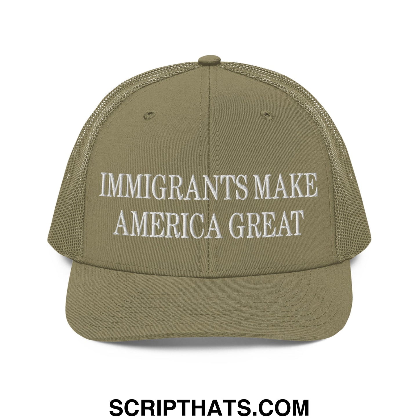 Immigrants Make America Great Embroidered Classic Mesh Trucker Hat Loden