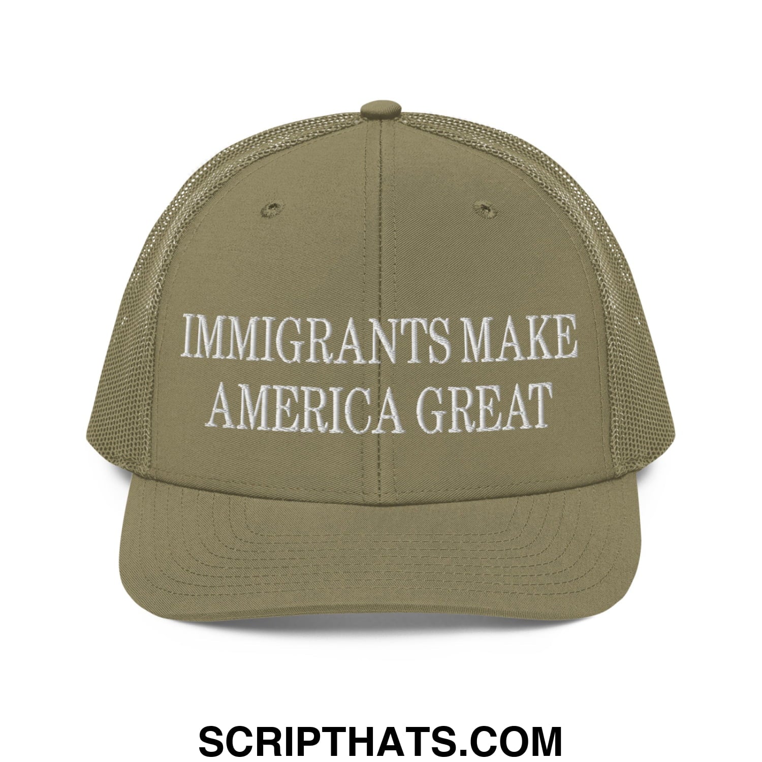 Immigrants Make America Great Embroidered Classic Mesh Trucker Hat Loden