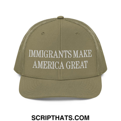 Immigrants Make America Great Embroidered Classic Mesh Trucker Hat Loden