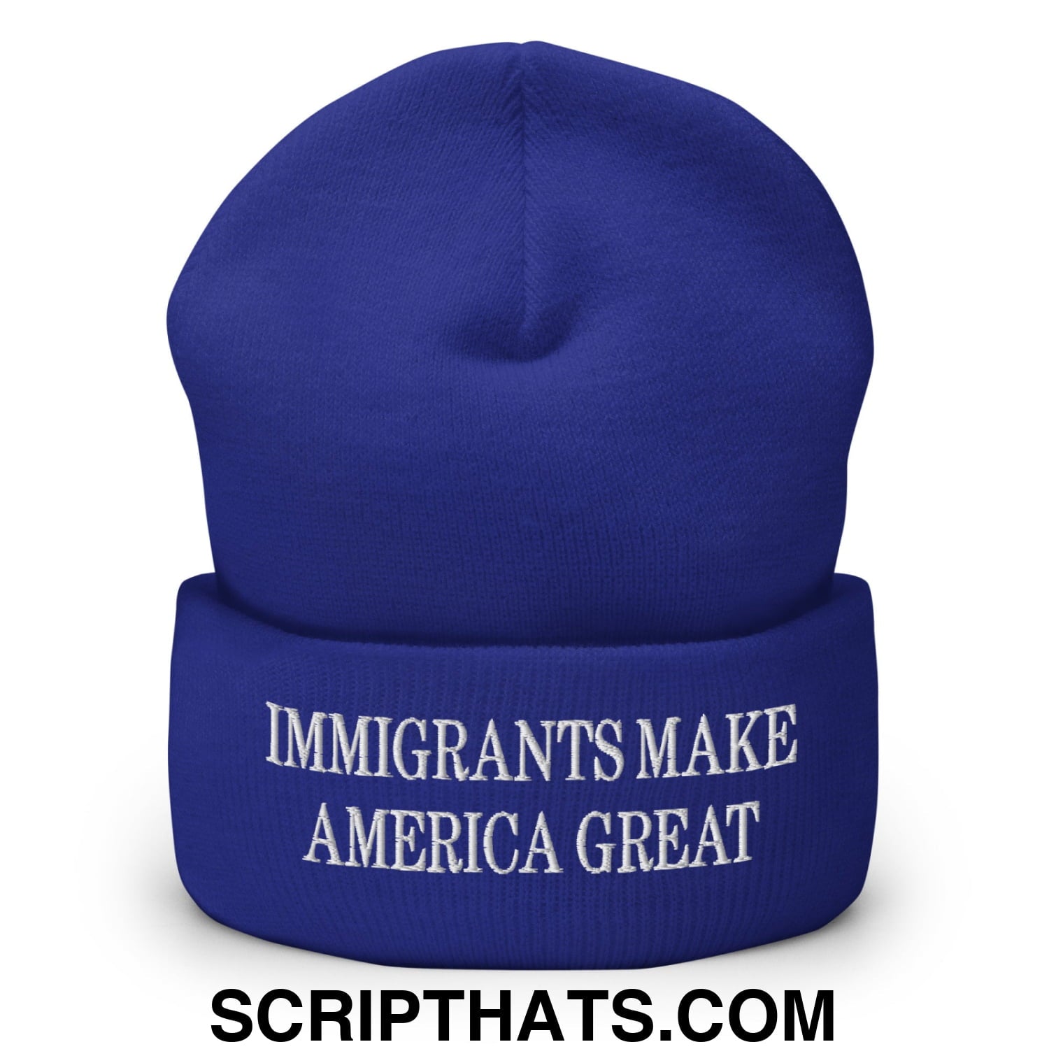 Immigrants Make America Great Embroidered Cuffed Knit Beanie Royal