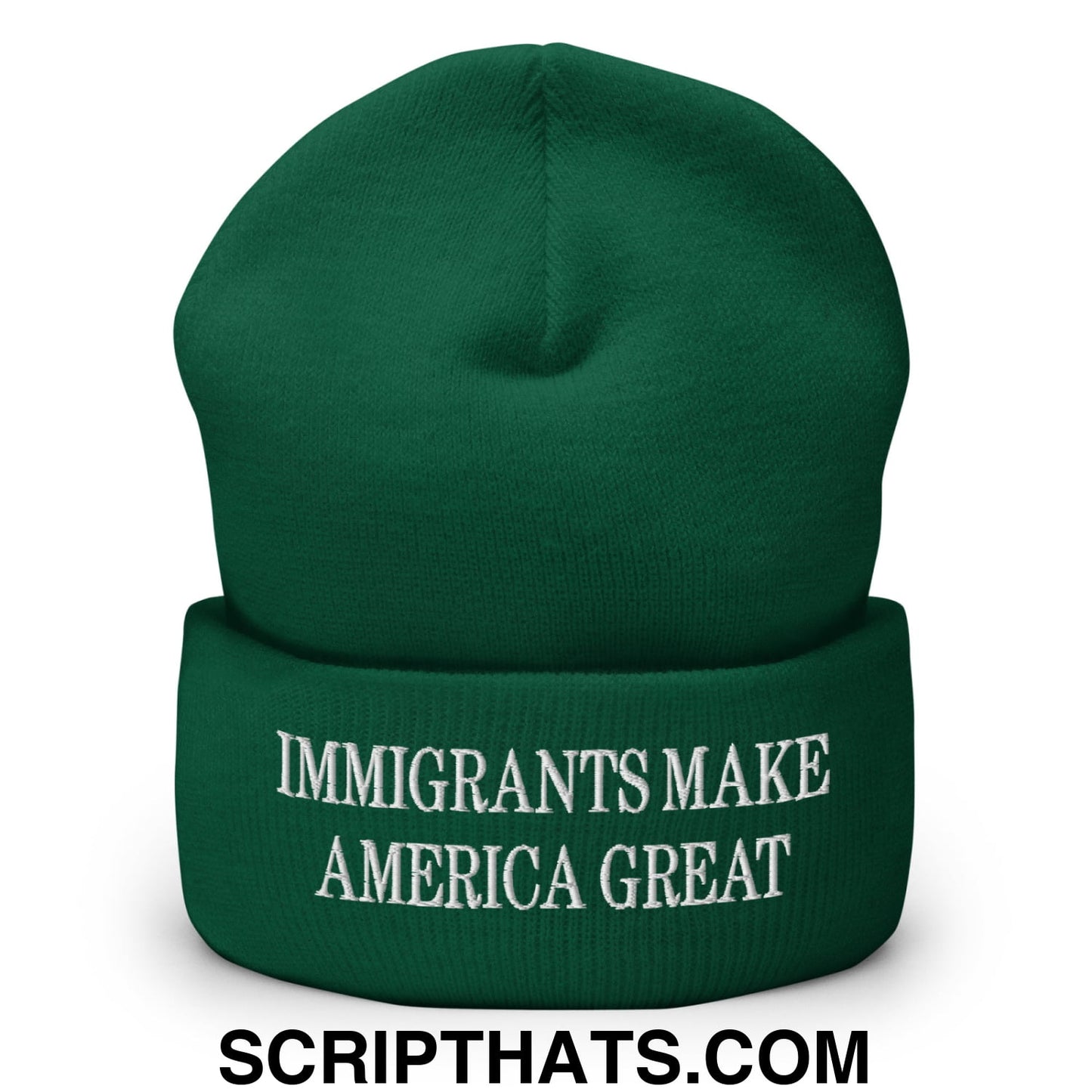 Immigrants Make America Great Embroidered Cuffed Knit Beanie Spruce