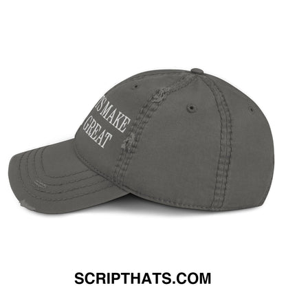 Immigrants Make America Great Embroidered Distressed Dad Hat Charcoal Grey