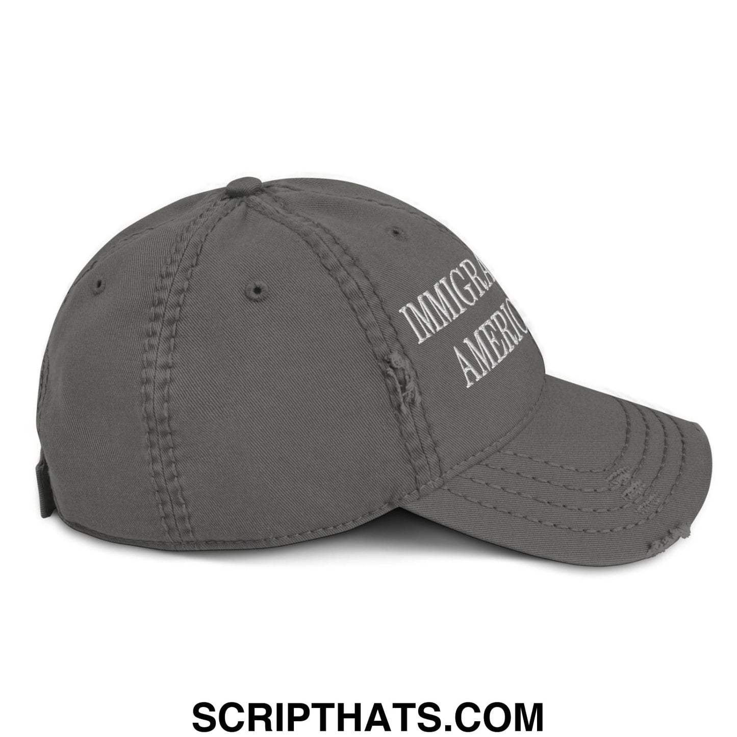 Immigrants Make America Great Embroidered Distressed Dad Hat Charcoal Grey