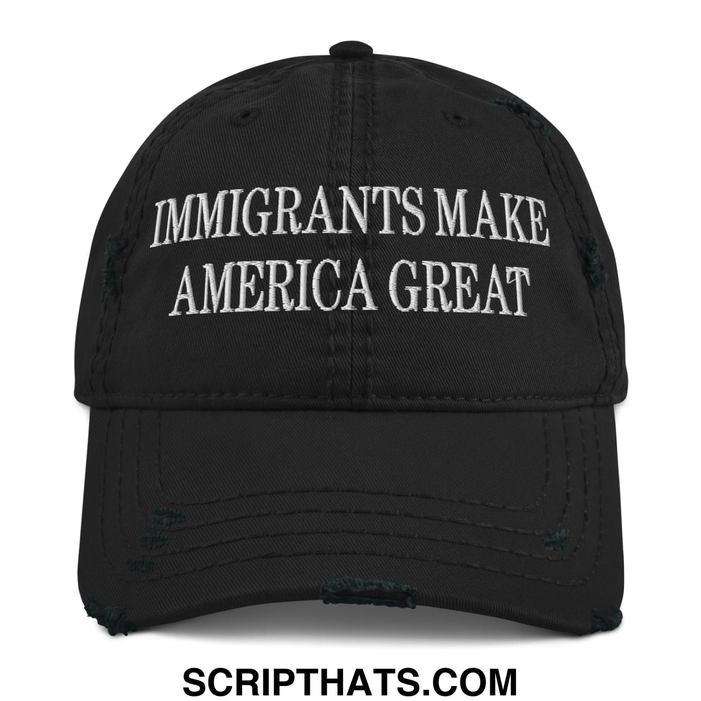 Immigrants Make America Great Embroidered Distressed Dad Hat Black