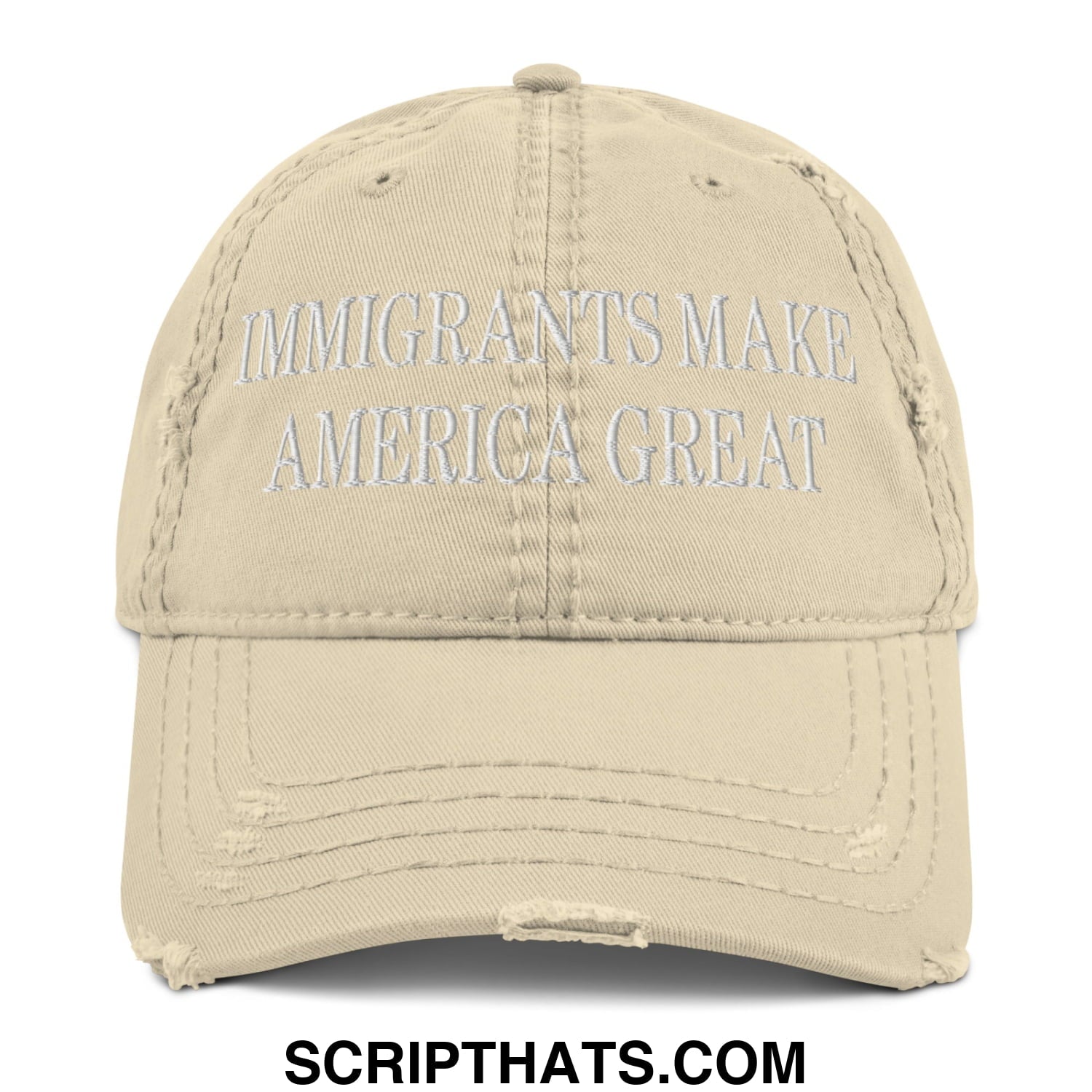 Immigrants Make America Great Embroidered Distressed Dad Hat Khaki