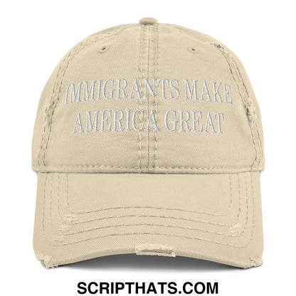 Immigrants Make America Great Embroidered Distressed Dad Hat Khaki