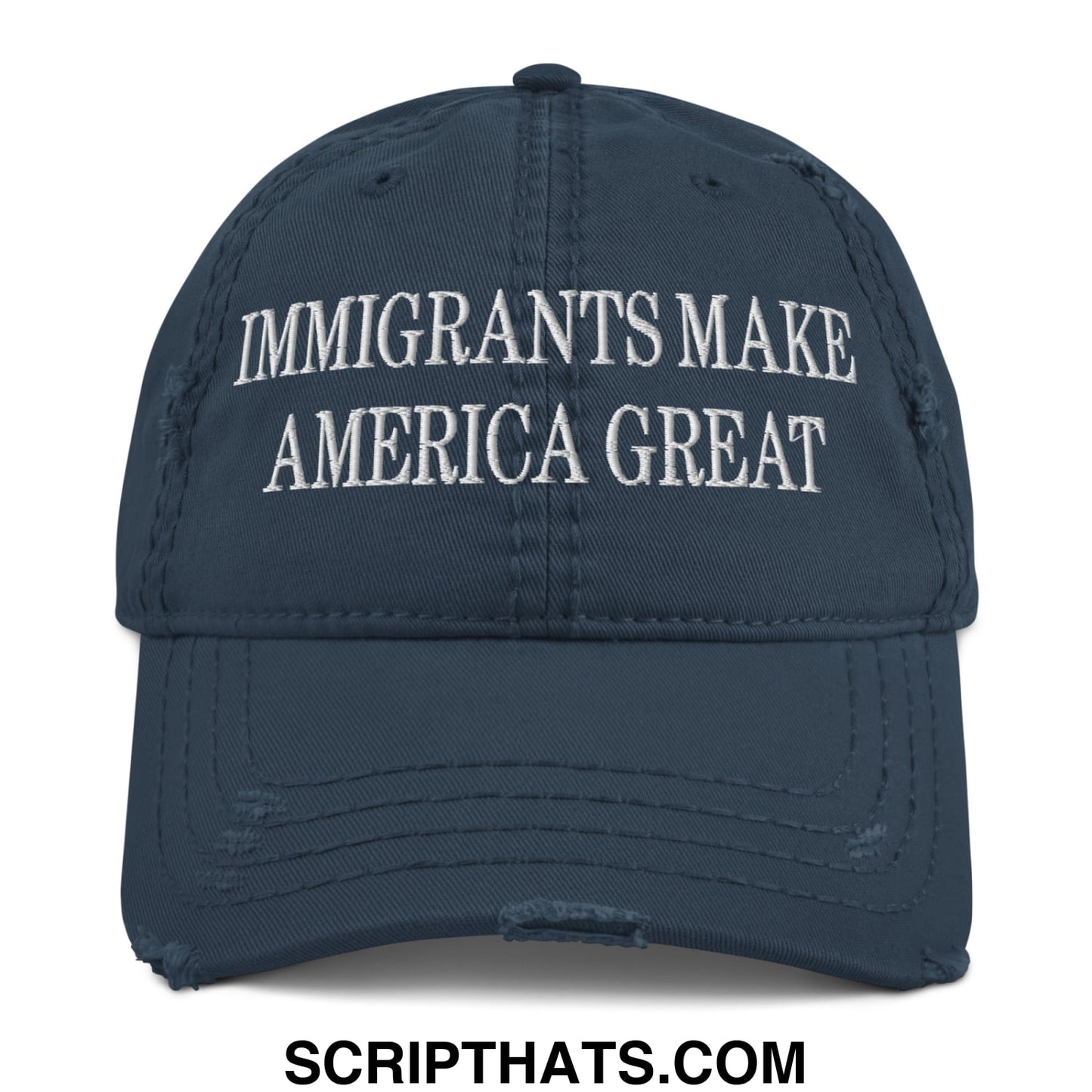Immigrants Make America Great Embroidered Distressed Dad Hat Navy