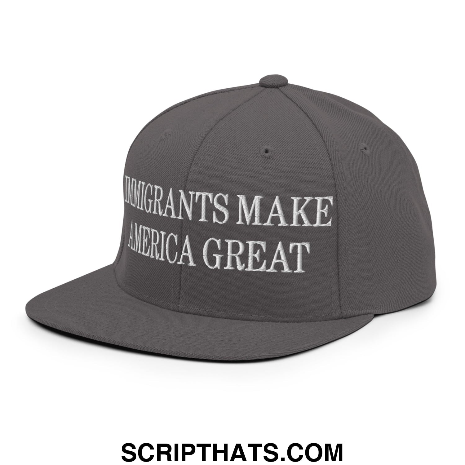 Immigrants Make America Great Embroidered Flat Bill Brim Snapback Hat Dark Grey