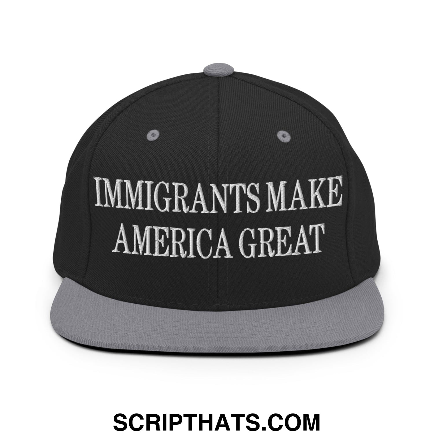 Immigrants Make America Great Embroidered Flat Bill Brim Snapback Hat Black Silver