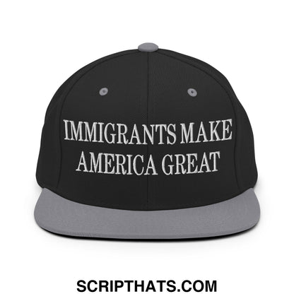Immigrants Make America Great Embroidered Flat Bill Brim Snapback Hat Black Silver