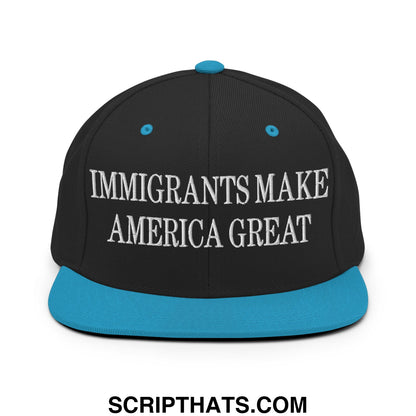 Immigrants Make America Great Embroidered Flat Bill Brim Snapback Hat Black Teal