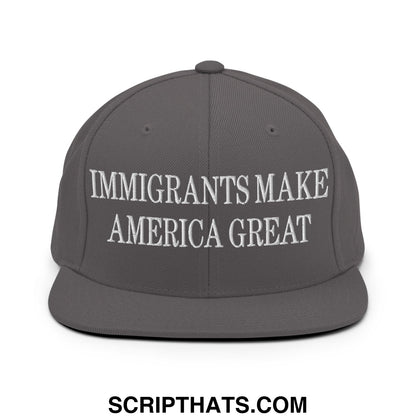 Immigrants Make America Great Embroidered Flat Bill Brim Snapback Hat Dark Grey