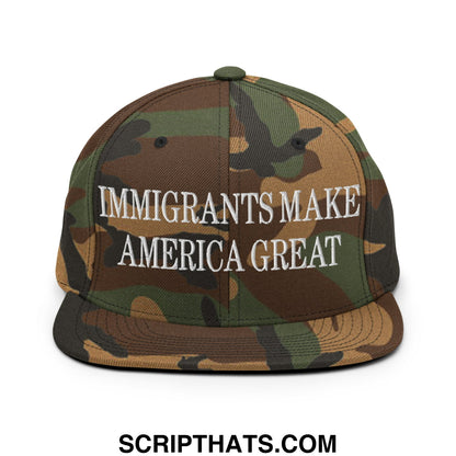 Immigrants Make America Great Embroidered Flat Bill Brim Snapback Hat Green Camo