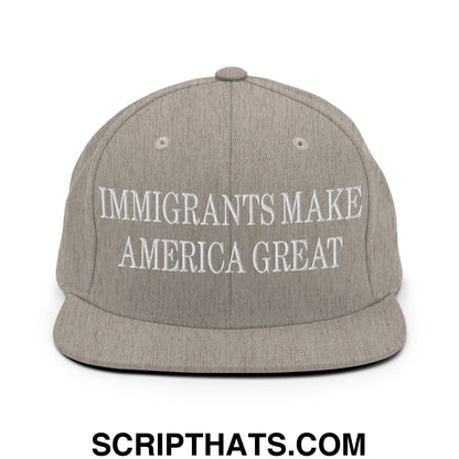 Immigrants Make America Great Embroidered Flat Bill Brim Snapback Hat Heather Grey