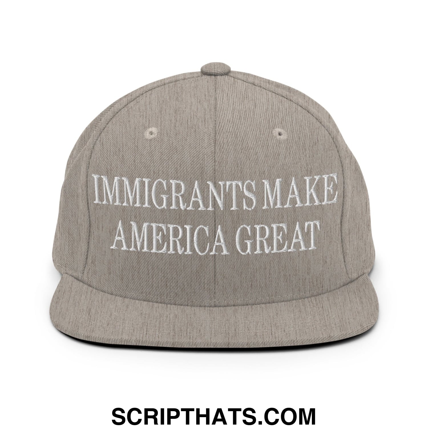 Immigrants Make America Great Embroidered Flat Bill Brim Snapback Hat Heather Grey