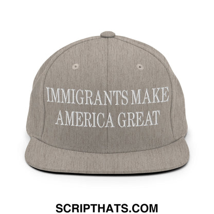 Immigrants Make America Great Embroidered Flat Bill Brim Snapback Hat Heather Grey
