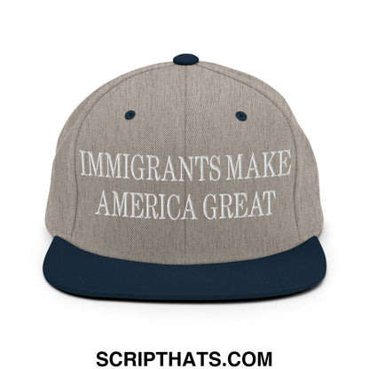 Immigrants Make America Great Embroidered Flat Bill Brim Snapback Hat Heather Grey Navy