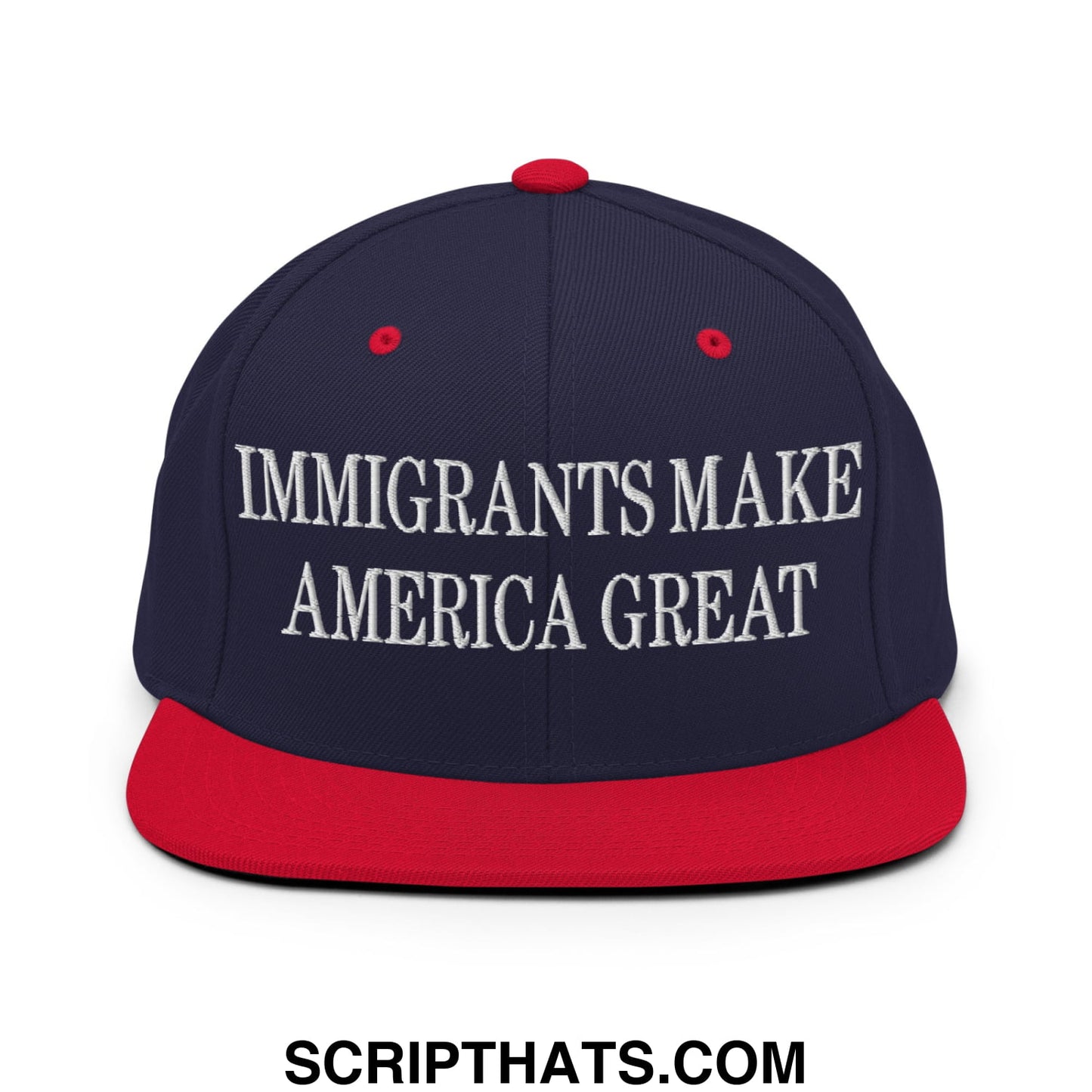 Immigrants Make America Great Embroidered Flat Bill Brim Snapback Hat Navy Red