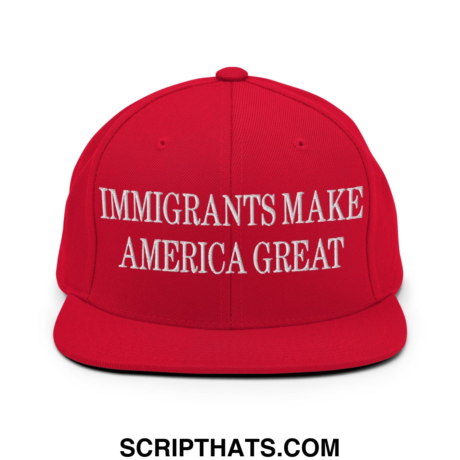 Immigrants Make America Great Embroidered Flat Bill Brim Snapback Hat Red