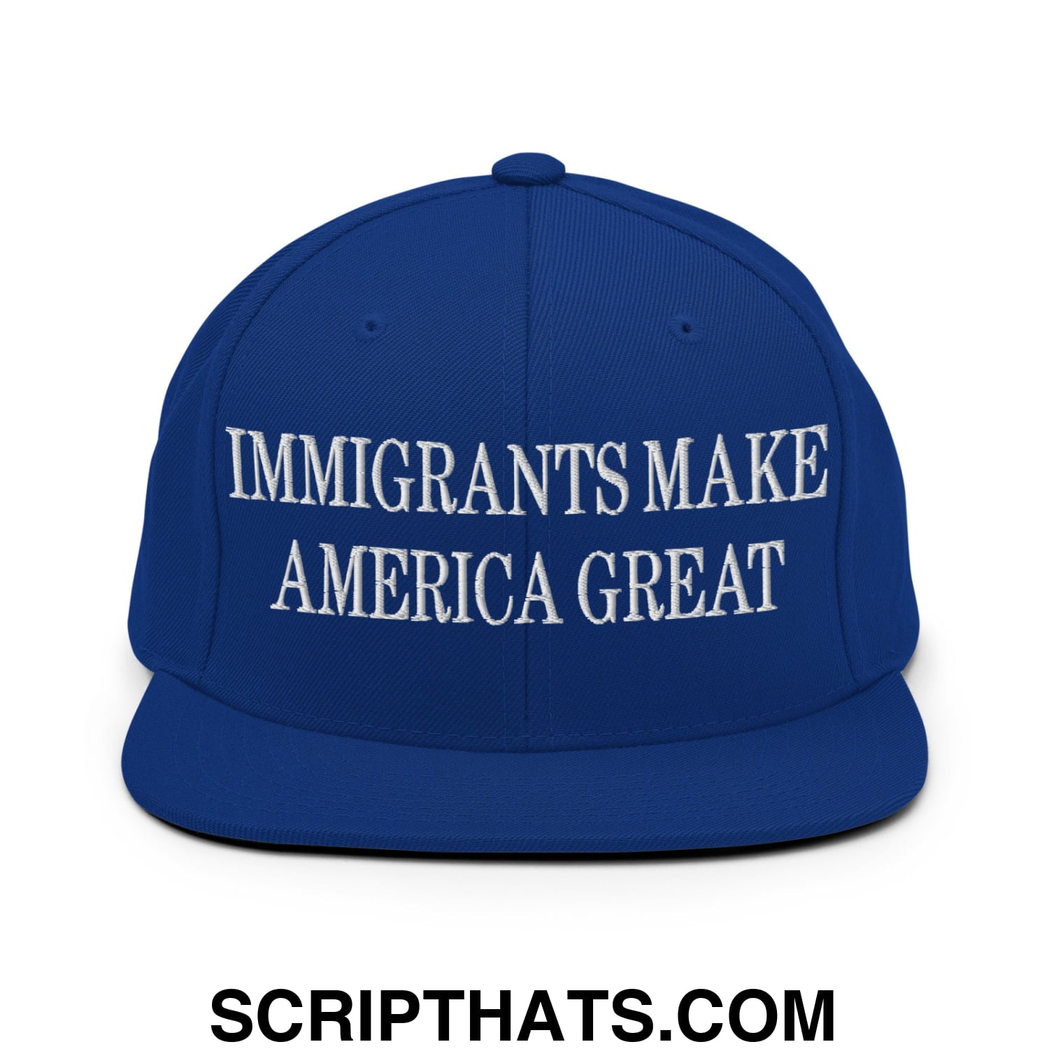 Immigrants Make America Great Embroidered Flat Bill Brim Snapback Hat Royal Blue