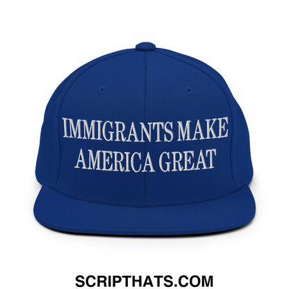 Immigrants Make America Great Embroidered Flat Bill Brim Snapback Hat Royal Blue