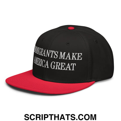 Immigrants Make America Great Embroidered Flat Brim Bill Snapback Hat Red Black Black