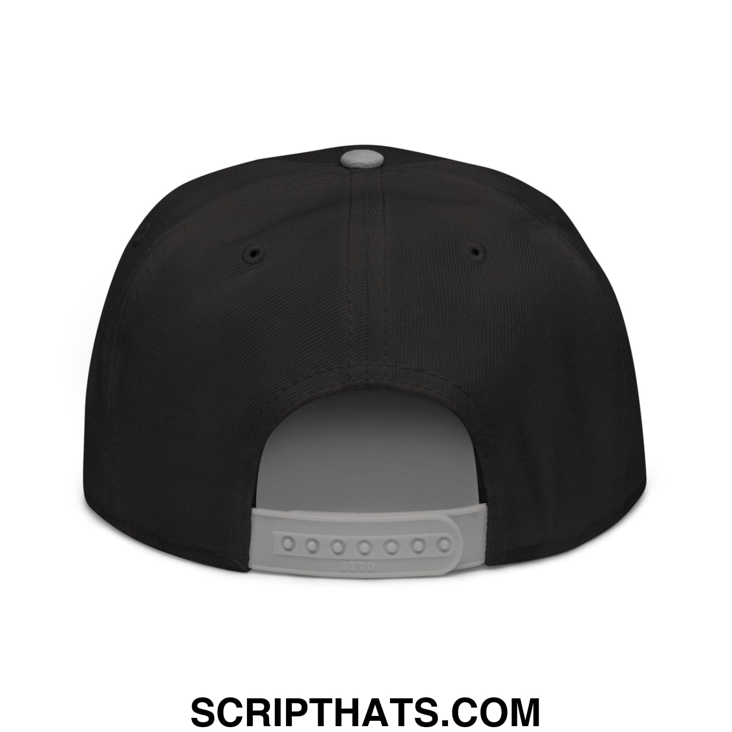 Black snapback cap with gray adjustable strap and button embroidered with immigrants make america great design
