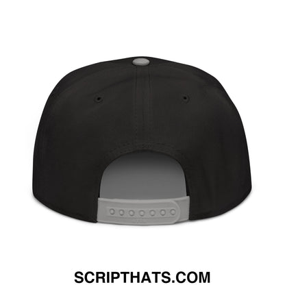 Black snapback cap with gray adjustable strap and button embroidered with immigrants make america great design