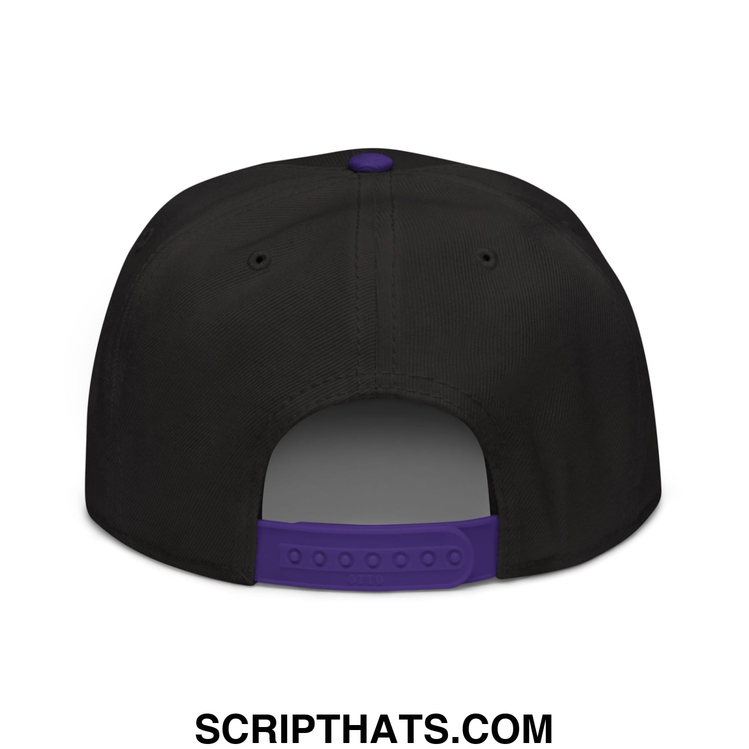 Black snapback cap with purple button and adjustable strap featuring embroidered immigrants make america great text