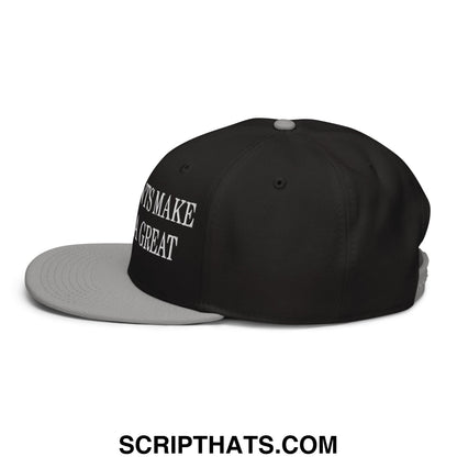 Black snapback cap with gray brim and white embroidered text its make a great on the side from immigrants make america great hat