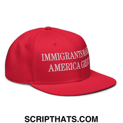 Immigrants Make America Great Embroidered Flat Brim Bill Snapback Hat Red