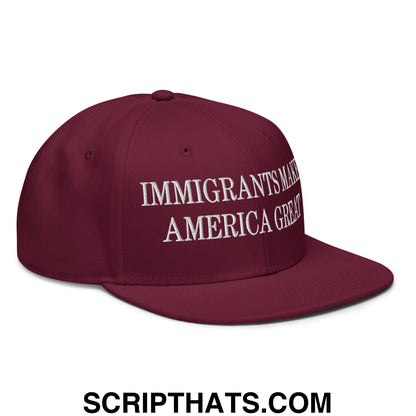 Immigrants Make America Great Embroidered Flat Brim Bill Snapback Hat Burgundy maroon