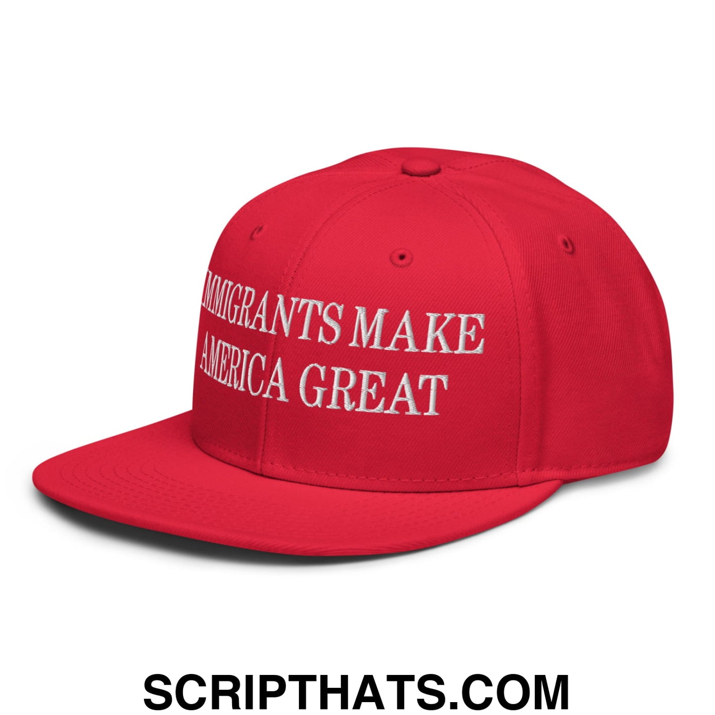 Immigrants Make America Great Embroidered Flat Brim Bill Snapback Hat Red