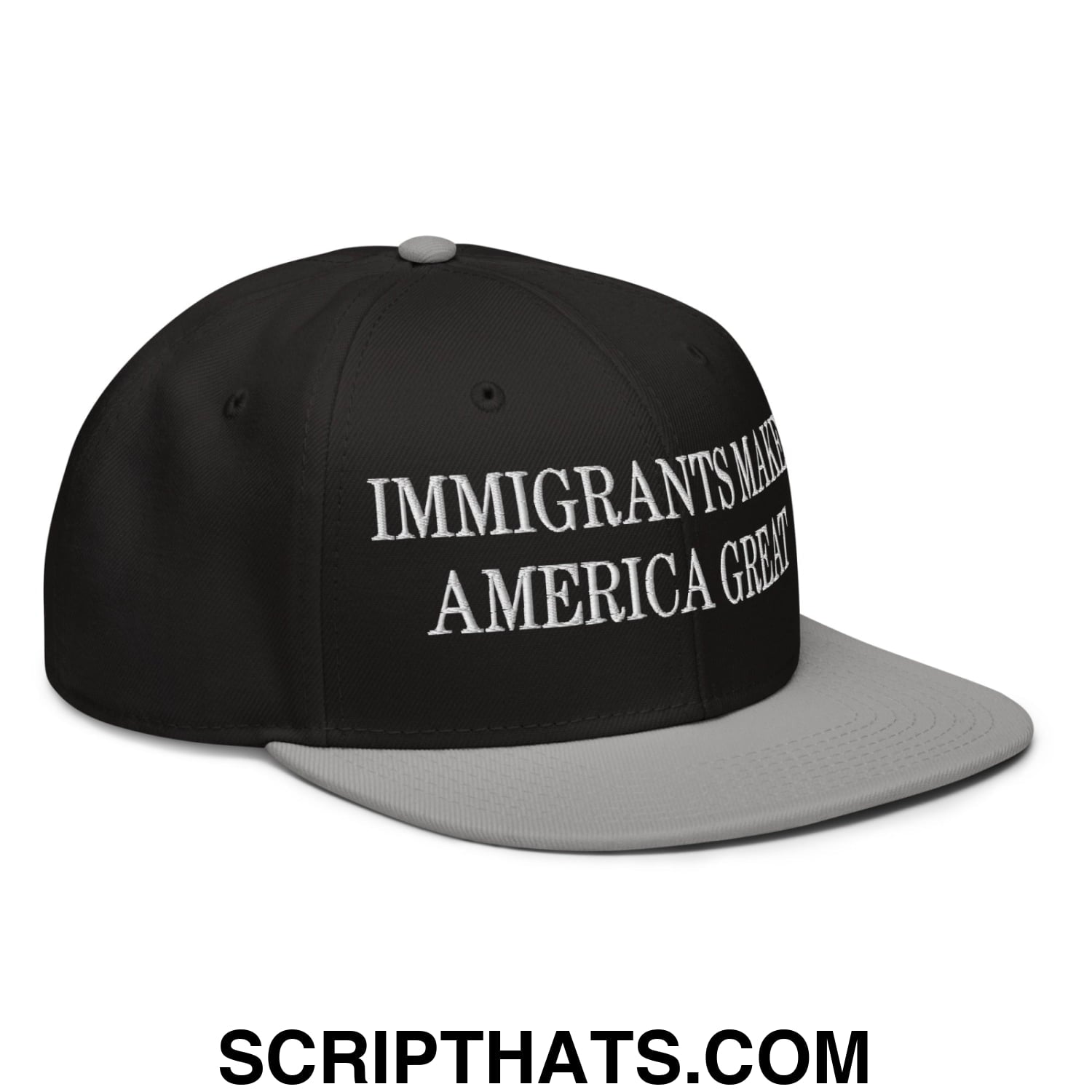 Immigrants Make America Great Embroidered Flat Brim Bill Snapback Hat Gray Black Black