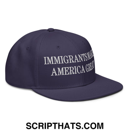 Immigrants Make America Great Embroidered Flat Brim Bill Snapback Hat Navy blue