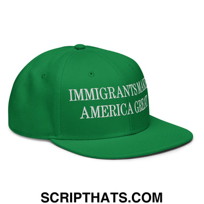 Immigrants Make America Great Embroidered Flat Brim Bill Snapback Hat Kelly Green