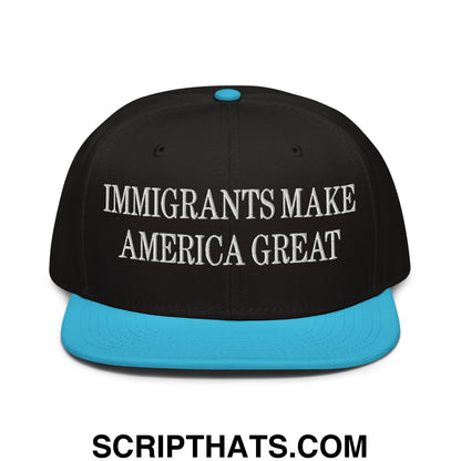Immigrants Make America Great Embroidered Flat Brim Bill Snapback Hat Aqua blue Black Black