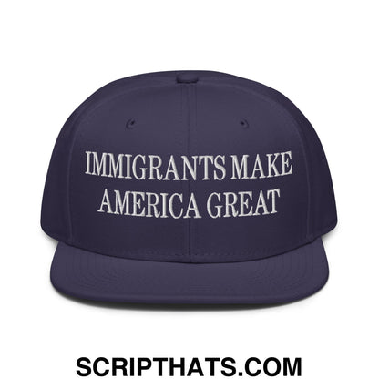 Immigrants Make America Great Embroidered Flat Brim Bill Snapback Hat Navy blue