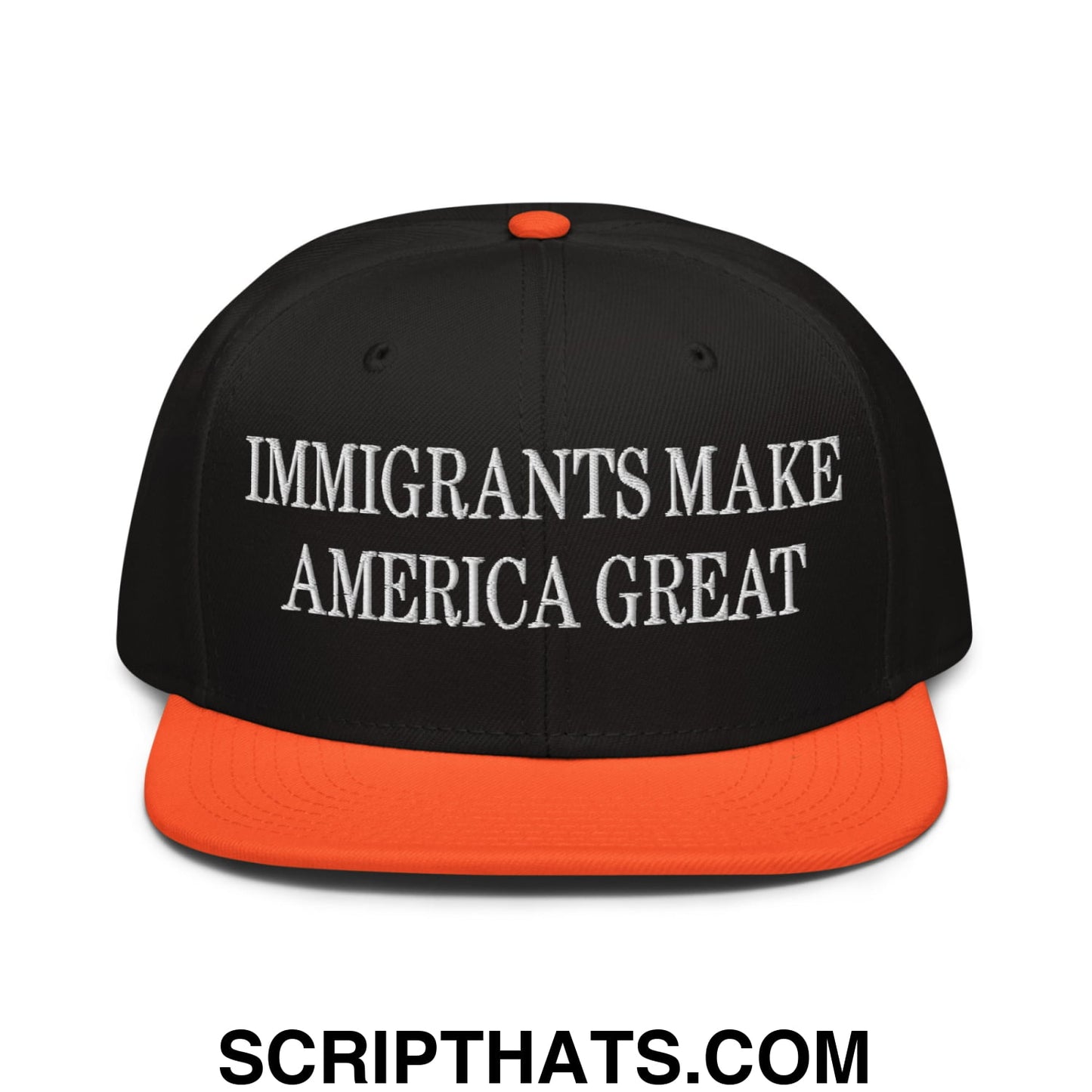 Immigrants Make America Great Embroidered Flat Brim Bill Snapback Hat Orange Black Black