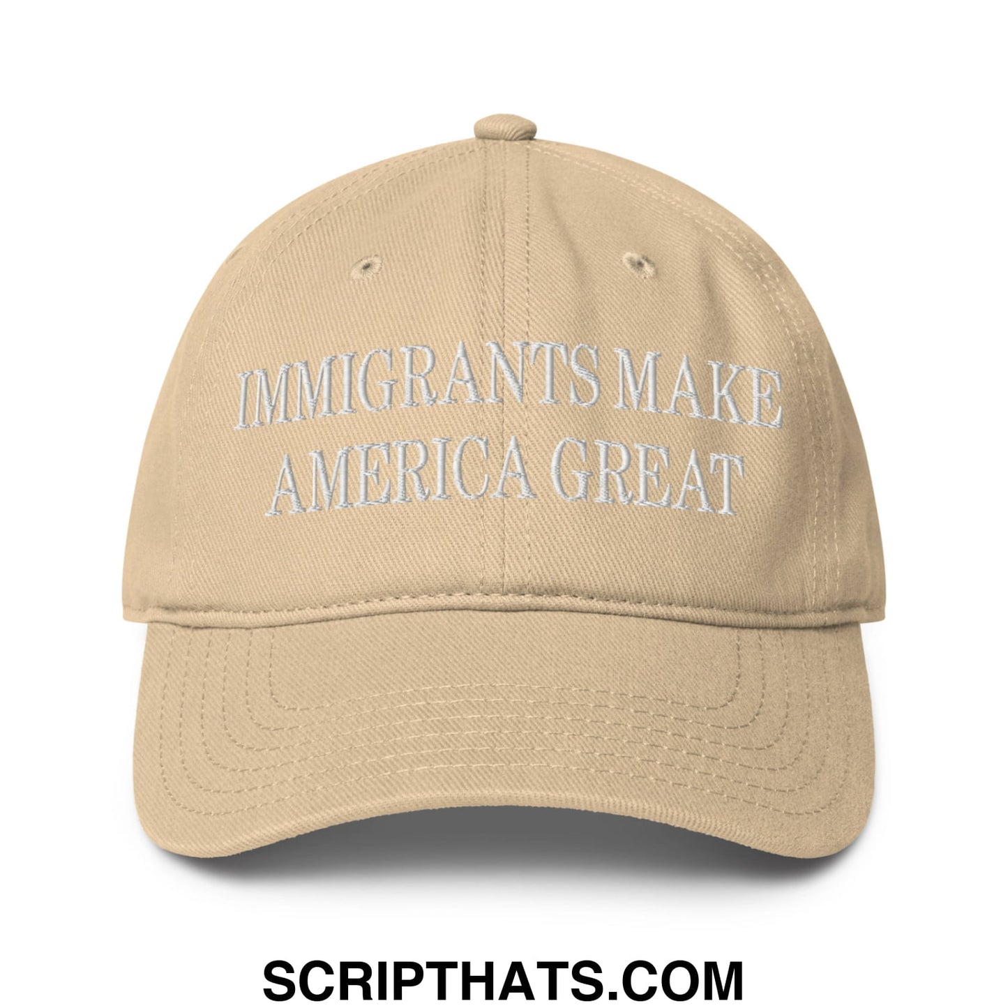 Immigrants Make America Great Embroidered Low Profile Dad Hat Khaki
