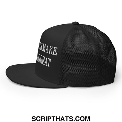Immigrants Make America Great Embroidered Mesh Flat Bill Brim Trucker Hat Black