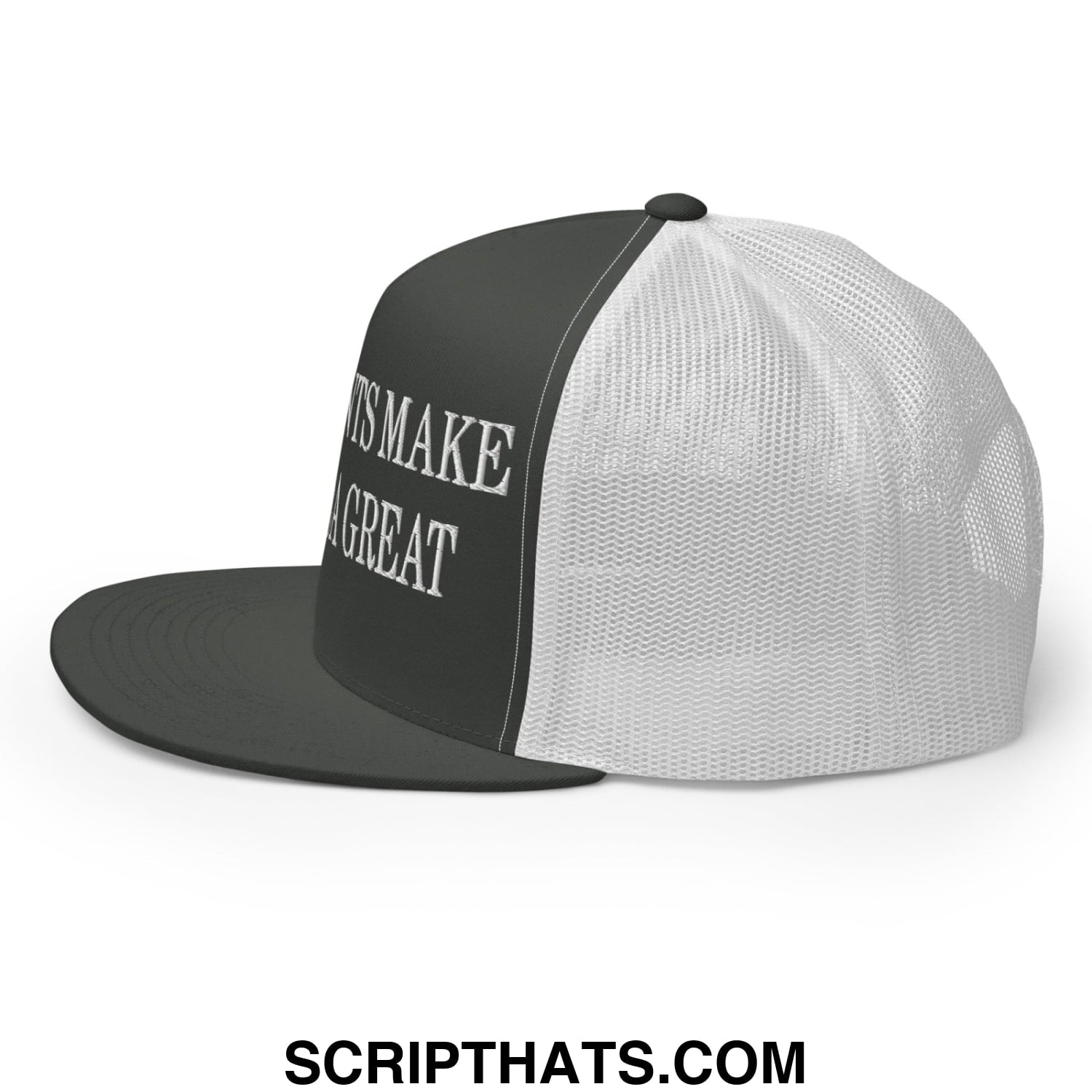 Immigrants Make America Great Embroidered Mesh Flat Bill Brim Trucker Hat Charcoal White