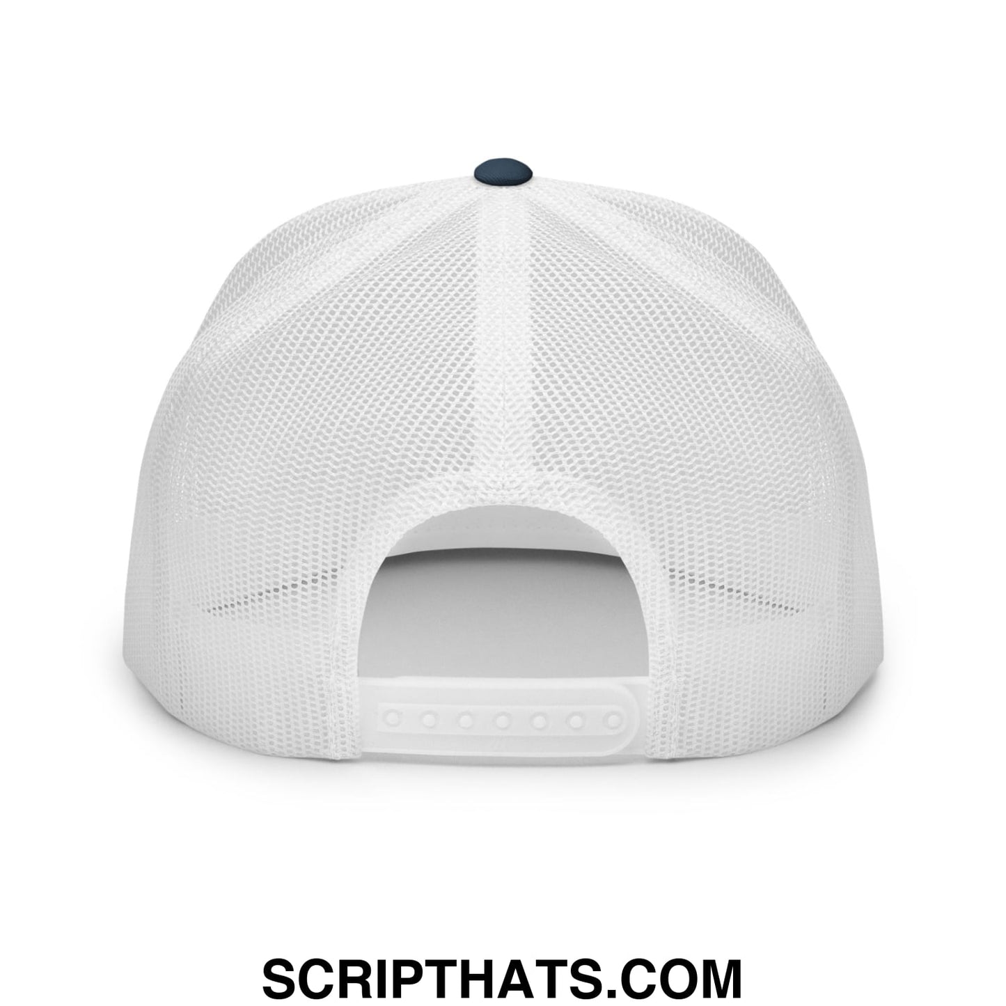 Immigrants Make America Great Embroidered Mesh Flat Bill Brim Trucker Hat Navy White