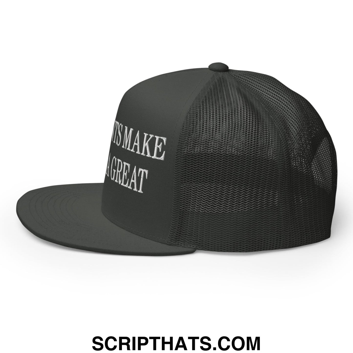 Immigrants Make America Great Embroidered Mesh Flat Bill Brim Trucker Hat Charcoal