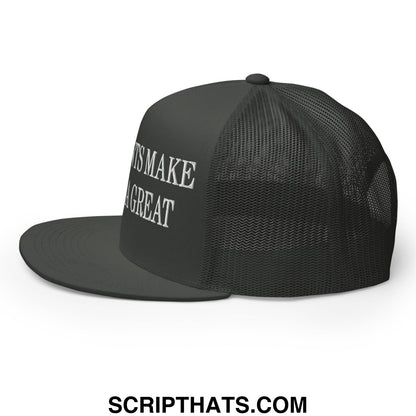 Immigrants Make America Great Embroidered Mesh Flat Bill Brim Trucker Hat Charcoal